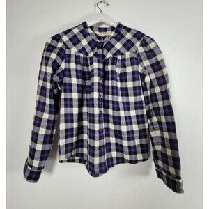 Xirena Women Plaid Button Down Long Sleeve Plaid Flannel Shirt Top XS Black Blue